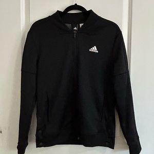 adidas Black Jacket • Snap Sides • Triple Striped Sleeves and Shoulders • Medium
